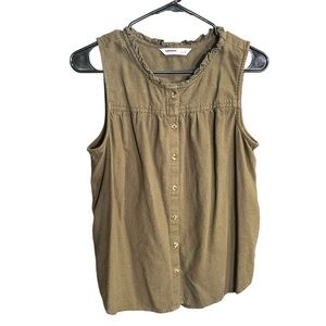 Sonoma Olive Button-Front Ruffle Neck Sleeveless Tank